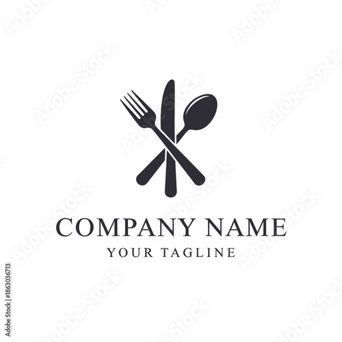 Restaurant Logo Design With Fork Knife Spoon And Company Name Placeholder.