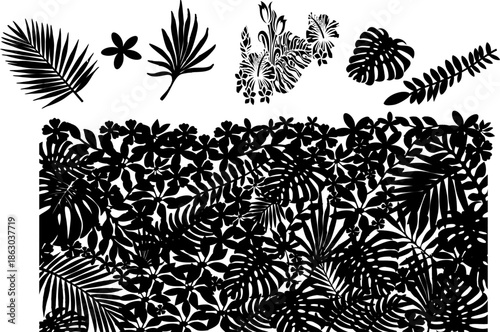 set of black silhouettes of leaves