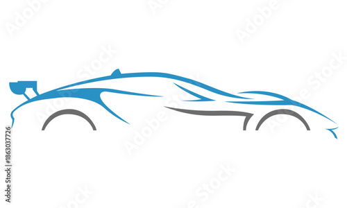  Light Blue Stylized Supercar Contour Vector