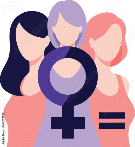 Women unity and equality symbol flat vector illustration