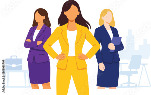 Confident businesswomen standing together flat vector