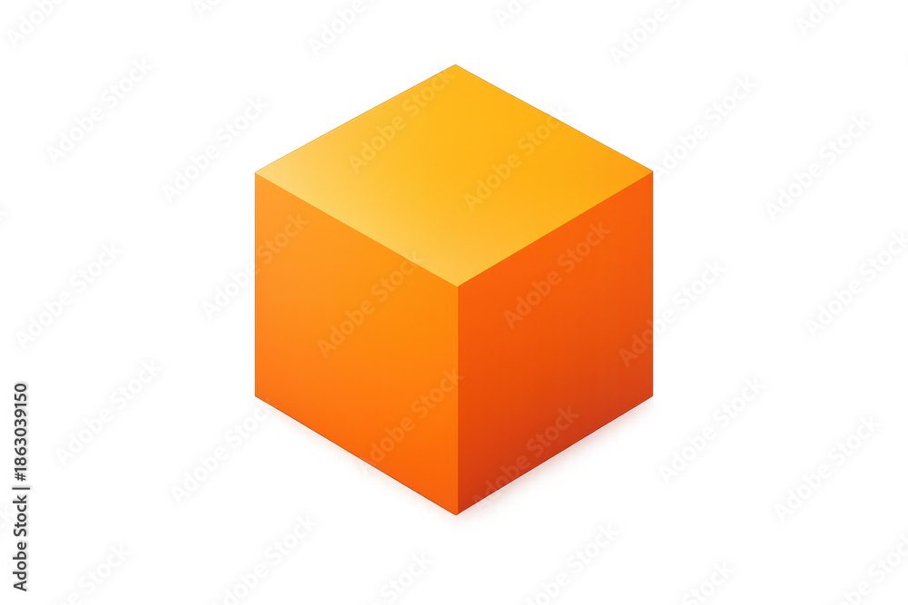 Fototapeta premium Orange isometric cube with gradient color on a transparent background, representing technology and innovation