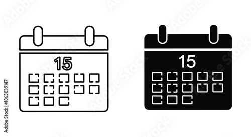 Calendar icon set with date 15 highlighted