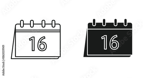 Simple calendar icon with date 16 in two different styles