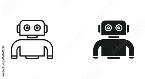 Robot icons set with different fill styles