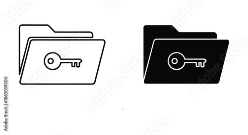 Secure folder icon set with key symbol