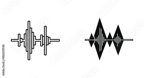 Simple sound waveforms in black and white