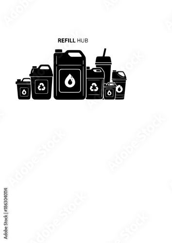 Refill Hub Silhouette for Circular Economy and Bulk Shopping Lifestyle Sustainable Pantry Organization and Zero Waste Retail Concept Vector