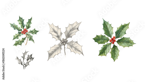 red berries and leaves on transparent background for nature decoration