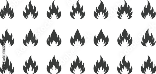 Set Of Fire Flame Vector Silhouettes Featuring Different Burn Shapes For Hot Ignite Bonfire Spark Heat And Emergency Danger Symbols
