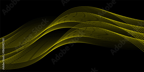 Abstract background with lines. Vector background with golden waves. Background for music album, poster, card, advertisement. Black and gold