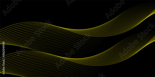 Abstract background with lines. Vector background with golden waves. Background for music album, poster, card, advertisement. Black and gold