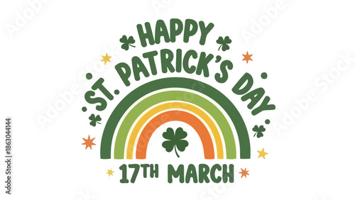 Happy St. Patrick's Day Celebration with Rainbow, Shamrocks, and Festive Decorations on March 17th