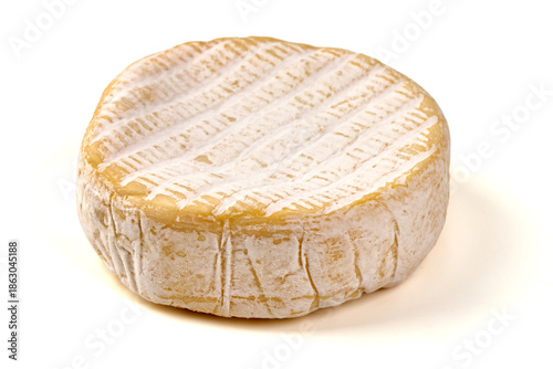 Vászonkép Camembert French soft-ripened cow milk cheese, bloomy rind, isolated on white ba