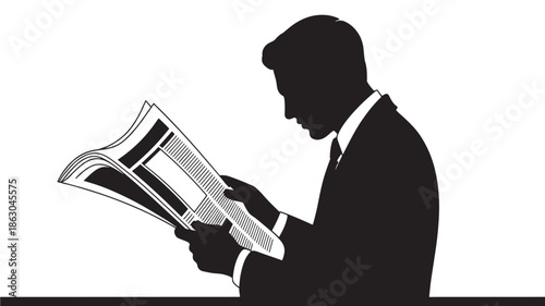 Businessman Reading Newspaper in Suit Silhouette