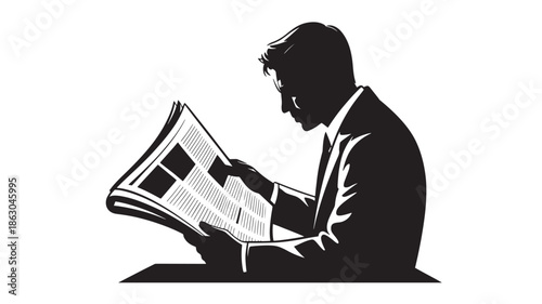 Businessman Reading Newspaper Silhouette