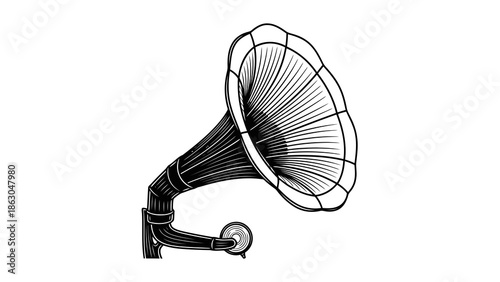 Vintage gramophone illustration on white background
