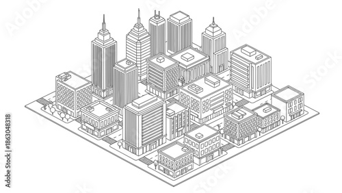 Cityscape with modern skyscrapers and buildings