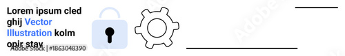Cybersecurity, data protection, system settings, privacy policies, secure access, online tools. Lock icon next to a gear symbol. Cybersecurity and data protection concept