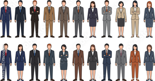 Business people characters illustration showing diverse corporate men and women in formal suits professional office team flat vector set