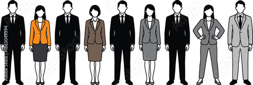Business professionals illustration showing men and women in formal suits corporate office team characters flat vector set modern workplace design