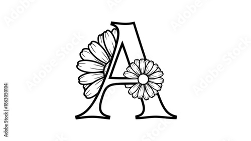 Beautiful floral alphabet letter a illustration