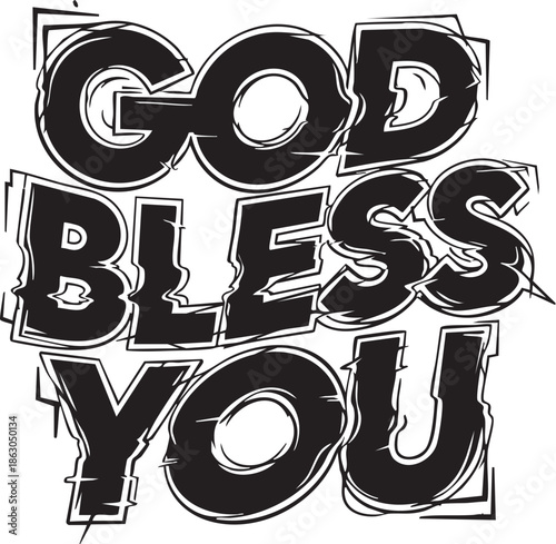 God Bless You Written with stylish black letter design, conveying a message of faith and blessing