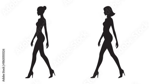 Silhouette Women Walking High Heels Isolated on White