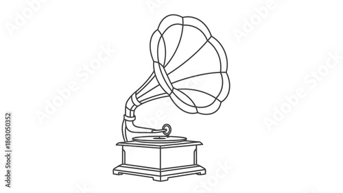 Vintage gramophone illustration on white background