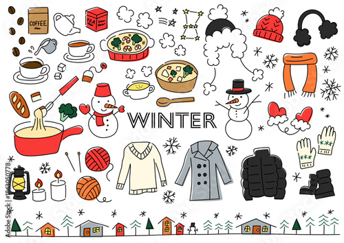 冬のものを集めた手描きイラストセット
