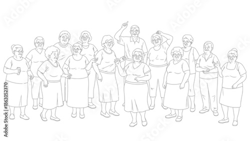 Group of senior citizens standing together and socializing