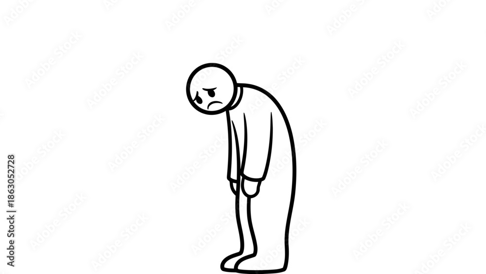 Fototapeta premium Sad person standing alone with unhappy facial expression