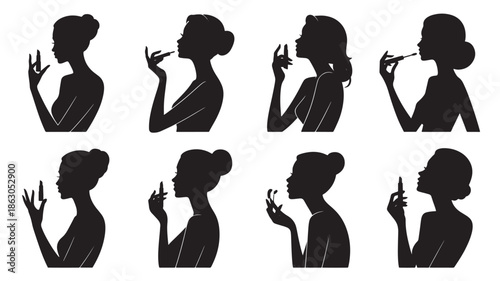 Woman Silhouettes Smoking Cigarette Various Poses