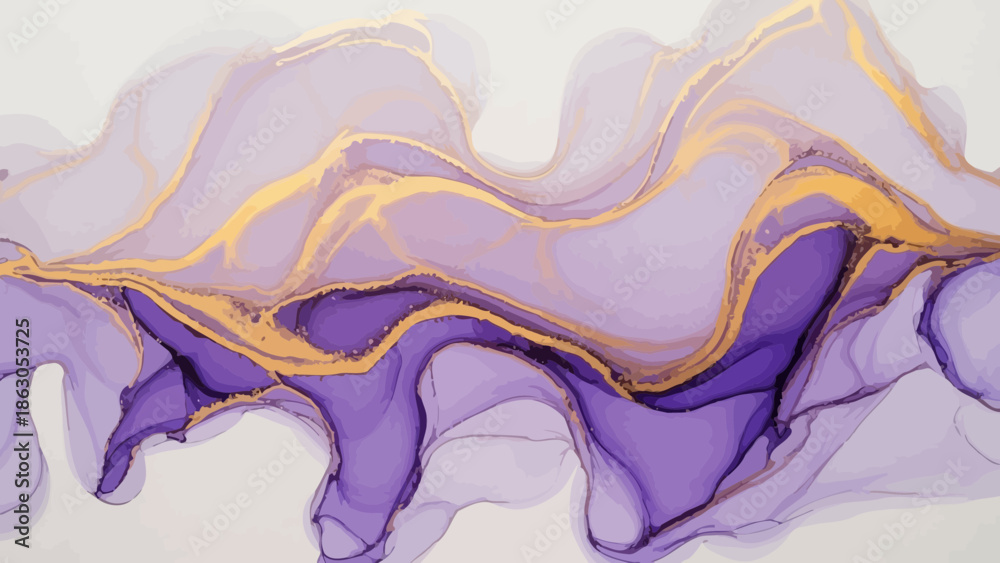 Fototapeta premium Elegant abstract fluid art with purple and gold shades creating a luxury feel