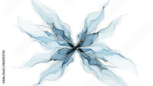 Elegant abstract floral design with fluid blue and gold accents, sophisticated artwork