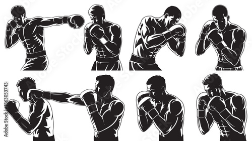 Boxer Silhouettes Punching Various Directions