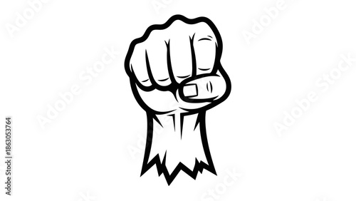 Clenched fist with torn sleeve illustration