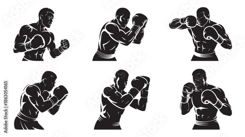 Boxer Silhouettes Punching Various Directions