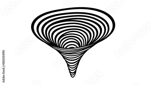 Black and white spiral funnel shape on white background