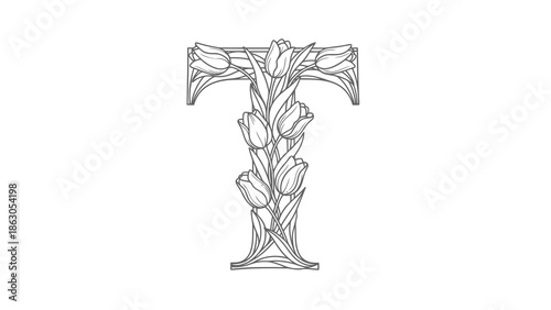Beautiful floral alphabet letter t illustration