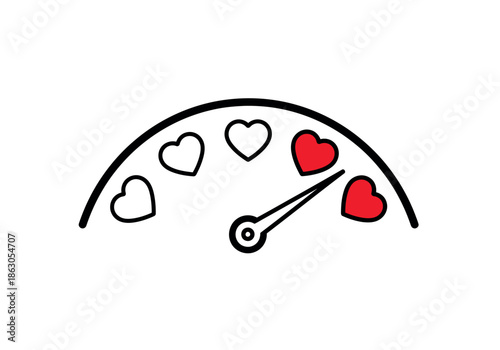 A heart meter gauge with red and white hearts on a white background illustration