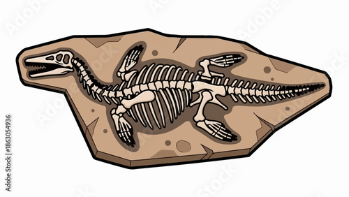 Ancient marine reptile fossil embedded in rock
