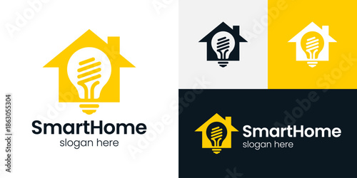 Creative smart home logo design illustration. Inspiration vector symbol light bulb with house building icon design template
