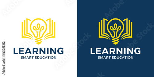 Creative learning logo design illustration. Inspiration vector symbol light bulb with book icon design template