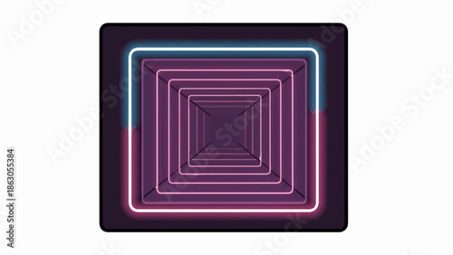 Endless neon squares receding into a dark, mysterious void with glowing edges