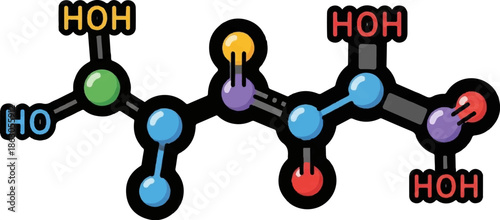 Colorful molecular structure with spheres and text labels