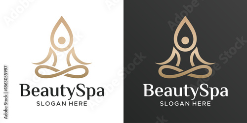 Minimalist beauty spa logo design illustration. Inspiration vector yoga with line style icon design template