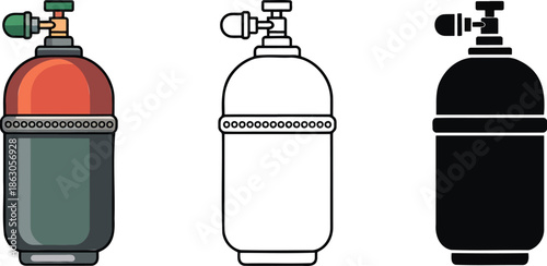 Air tank silhouette & Outline and illustration set isolated on transparent background
