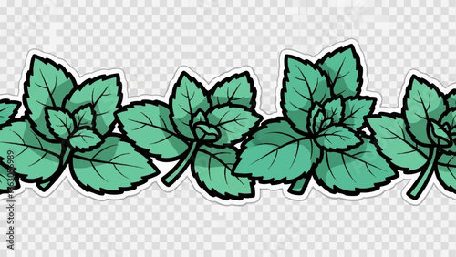 Decorative border of stylized green mint leaves with black outlines