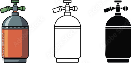 Air tank silhouette & Outline and illustration set isolated on transparent background